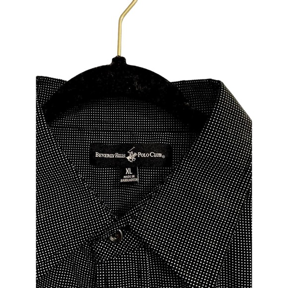 (T10) Beverly Hills Polo Club Button Up Black W/white Dots Men’s XL Long Sleeve - Picture 3 of 6